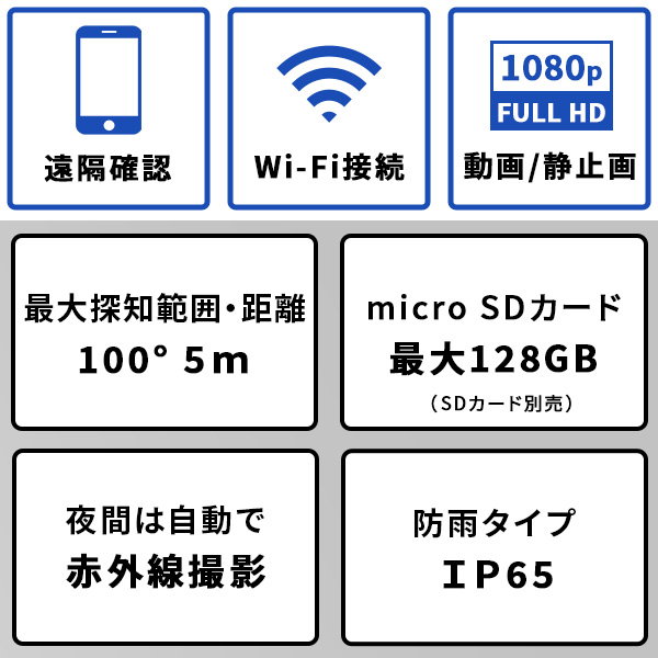 防犯カメラ 見守りカメラ センサーカメラ スマホ連動 Wi-Fi接続 防水 防雨タイプ 充電式 簡単設置 遠隔確認 盗難防止ワイヤーセット_2