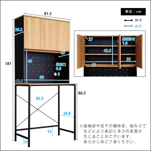 キッチンラック ゴミ箱上ラック 食器棚 カップボード 収納棚 ワイド 幅81.5cm 戸棚付き おしゃれ ヴィンテージ調 ブラックスチール_1