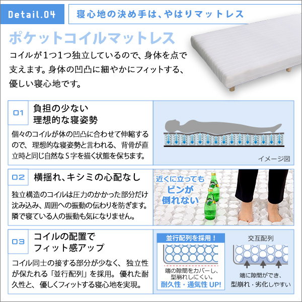 ベッド マットレスベッド 脚付きロールマットレス ダブル ポケットコイル_6