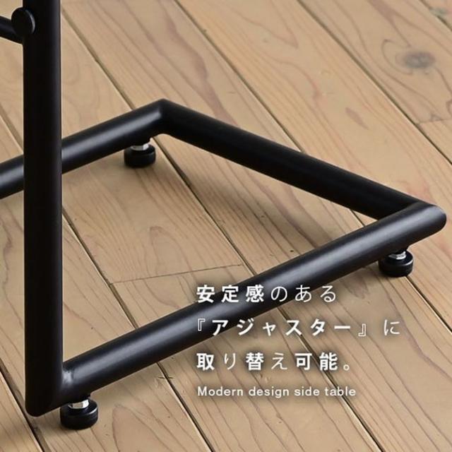 ベッドサイドテーブル スリム コの字型 ブラックガラス天板 キャスター付き 高さ調整_13