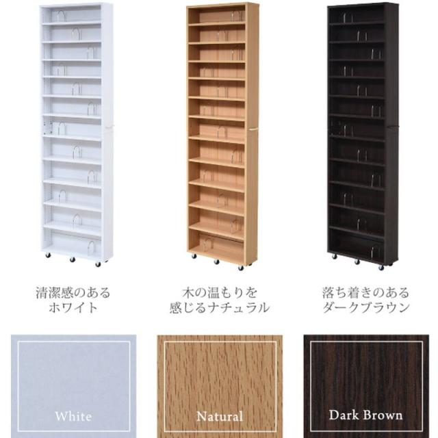 隙間収納家具 本棚 漫画本 文庫本ラック 12段 1cmピッチ 可動棚 幅16.5cm 高さ200cm キャスター付き_5