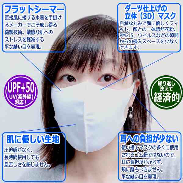 肌にひんやり 日本製水着素材の洗って繰り返し使える3dマスク 5枚