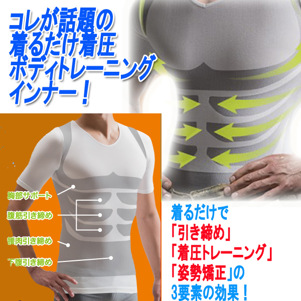 シックスパックマッスルインナー ホワイト 3枚 メンズ Tシャツ 下着 着るだけ 加圧 腹筋同時着圧 引き締め 姿勢矯正 の通販はau Pay マーケット 株式会社ポニー