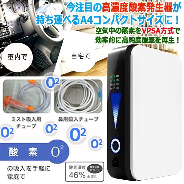 酸素の吸入を手軽にご家庭や車内で！A4サイズポータブル酸素発生