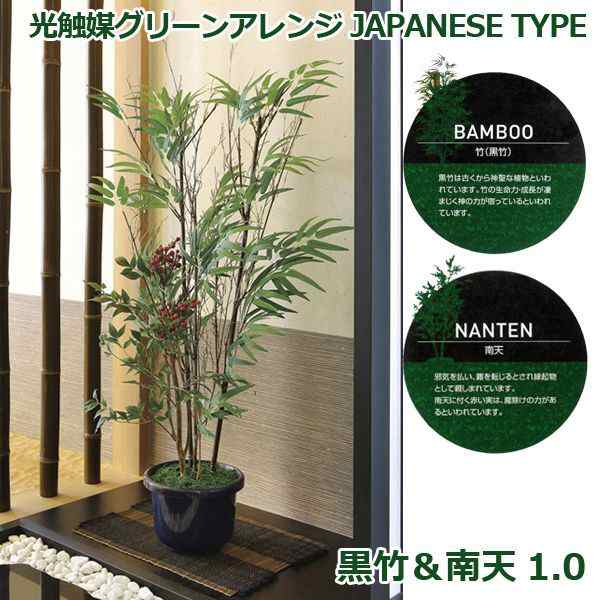 光触媒グリーンアレンジ「黒竹＆南天1.0」 (和風 人工観葉植物 造花 ...