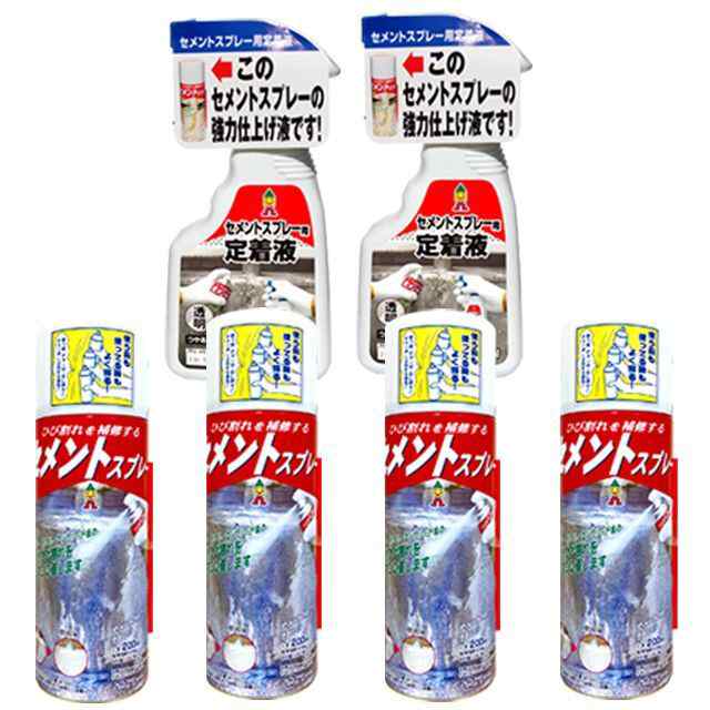 ひび割れ補修の仕上がりが違う！セメントスプレー×4本＋専用定着液×2本 (日曜大工 DIY 塗膜 自然乾燥)