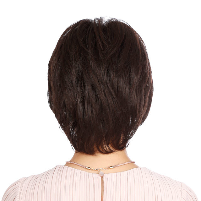 レディースフルウィッグ「リュネール」ジュエリーショート／ブラウン  (女性用かつら 人毛ミックス 高級ウィッグ) レディースフルウィッグ「リュネール」ジュエリーショート／ブラウン