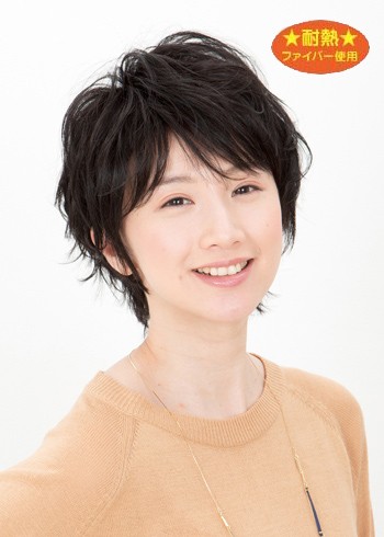 Lapin dor レディースウィッグ ラッフルショート(スタンダードブラック)（ラパンドアール/フルウィッグ/髪/ヘアー/イメージチェンジ）