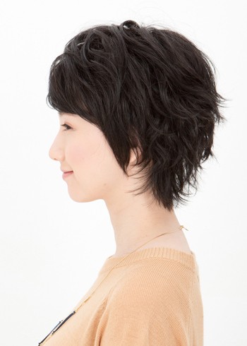 Lapin dor レディースウィッグ ラッフルショート(スタンダードブラック)（ラパンドアール/フルウィッグ/髪/ヘアー/イメージチェンジ）_1