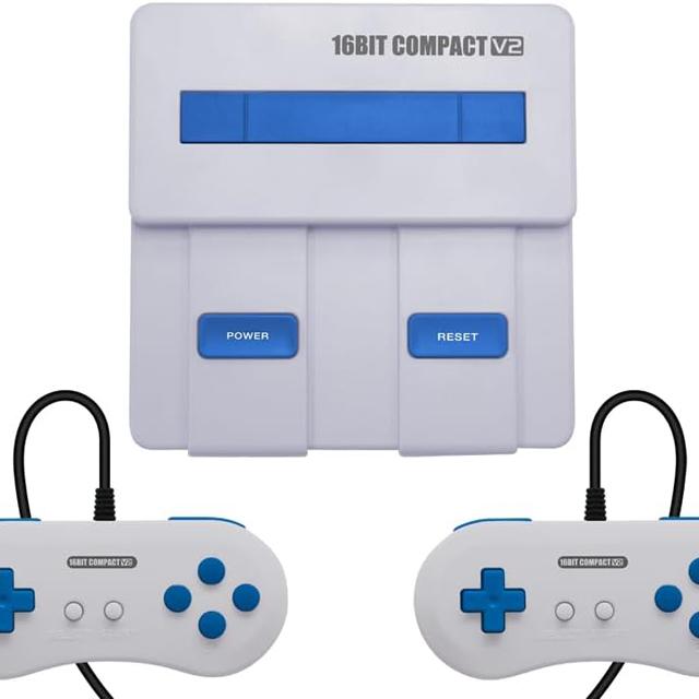 SFC用互換機16ビットコンパクトV2（16BIT COMPACT V2）レトロゲーム スーパーファミコン互換機 スーファミ ステレオ出力対応 Ｓ端子ケーブル コントローラ付き AV端子出力_2