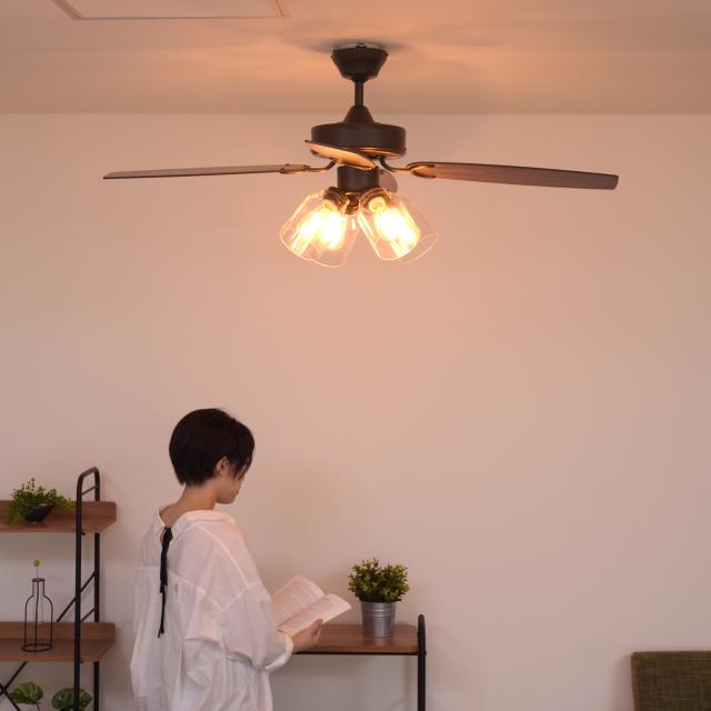 JAVALO ELF ジャバロエルフ シーリングファンライト 照明 4灯 リモコン付 軽量 LED対応 リビング用 ダイニング用 照明器具 JE-CF027