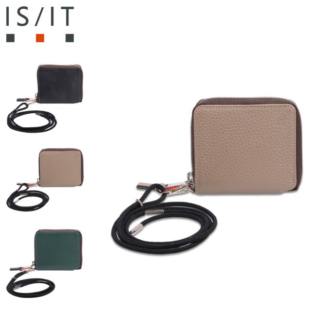 IS/IT イズイット 財布 二つ折り ショルダー ミニ ノボ メンズ ラウンドファスナー 斜めがけ 本革 ブラック ブラウン グリーン 黒 972614