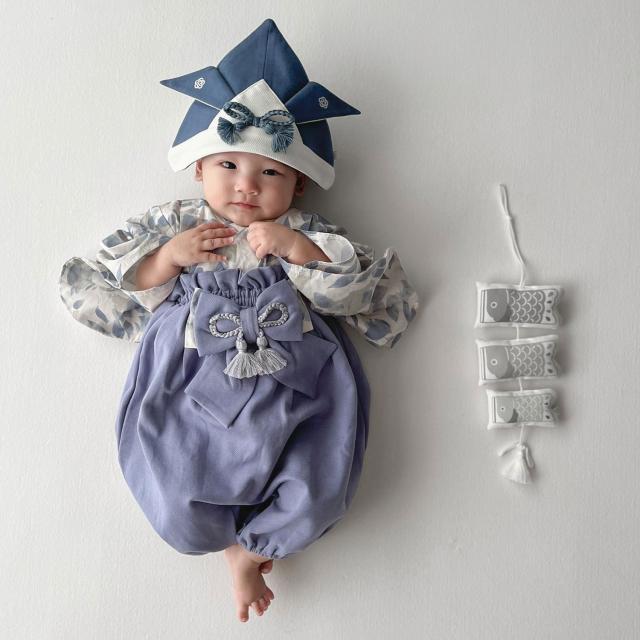 mocmof モクモフ 袴 ベビー服 ベビー兜 2点セット 和服 おめかし袴 キャップ 帽子 ベビー キッズ 男の子 女の子 赤ちゃん こども 子供_2