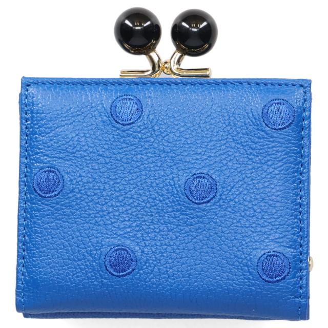 ペルケ perche 財布 三つ折り財布 ミニ財布 レディース 本革 がま口 ドット ブルー グリーン イエロー ゴールド シルバー 08-06-03562の通販は