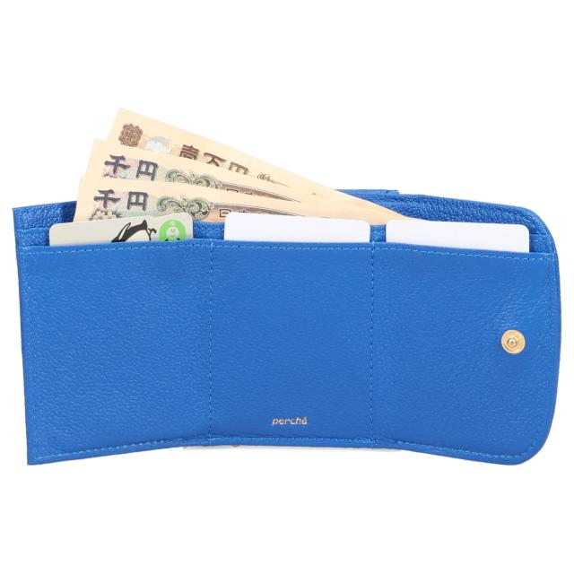 ペルケ perche 財布 三つ折り財布 ミニ財布 レディース 本革 がま口 ドット ブルー グリーン イエロー ゴールド シルバー 08-06-03562の通販は