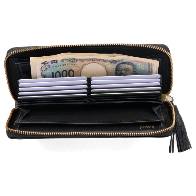 ペルケ perche / 姫路レザー型押しラウンドファスナー長財布（グレー） | [ペルケ] 姫路レザー型押しおこし金具長財布 レディース 財布