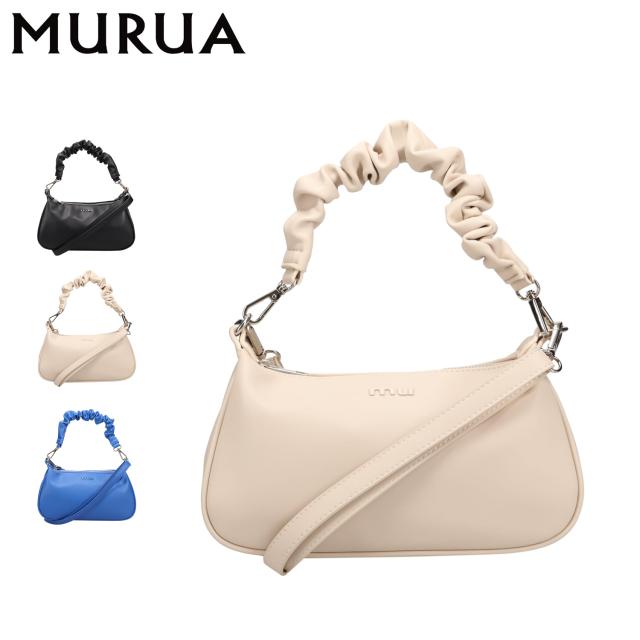 MURUA ムルーア バッグ ショルダーバッグ ミニ 2WAY レディース 斜めがけ ギャザーチャーム ブラック ベージュ ブルー 黒 MR-B1334