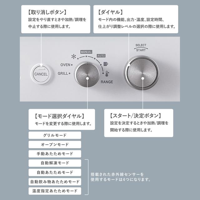 特典付き Re・De リデ オーブンレンジ 電子レンジ グリル 20L 温度センサー 赤外線センサー あたため 解凍 MO02A-20_10