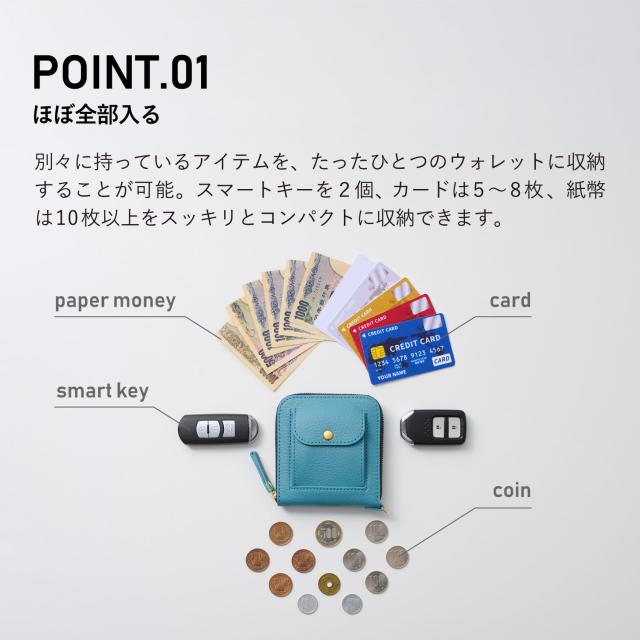 SMART MOVE! スマートムーブ スマートキーケース 財布 ミニ財布 2個収納 メンズ レディース ラウンドファスナー 本革 SHRINK type2 MC100_4