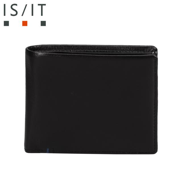 IS/IT イズイット 財布 二つ折り メンズ 本革 コンパクト 小銭入れ付き シルキー ブラック 黒 968604