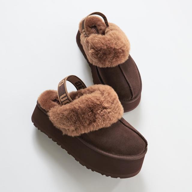 UGG ファー付きスリッパ ブラウン UGG アグ サンダル ファー ファンケット レディース 厚底