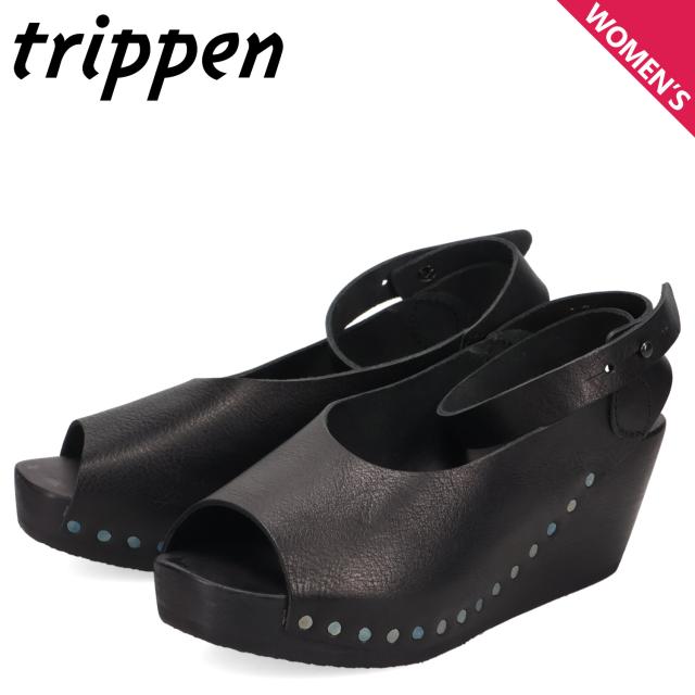 trippen トリッペン サンダル ウッドサンダル オリノコ レディース 厚底 アンクルストラップ ウェッジソール レザー ブラック 602-1041