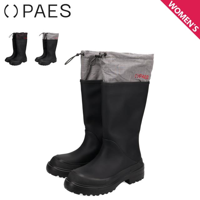 PAES ペイズ ブーツ レインブーツ ロングブーツ 長靴 レディース 厚底 防水 06 TWO WAY RAIN BOOTS BOOTS BASIC LINE ブラック チェック