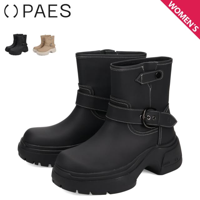 PAES ペイズ ブーツ レインブーツ ショートブーツ 長靴 長靴 レディース 厚底 防水 25266 SNAP BUCKLE RAIN BOOTS ブラック ベージュ 黒
