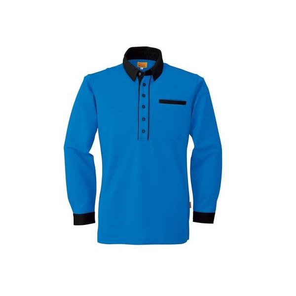 4930269005927 SMART WORK WEAR SW525 メンズ／レデイース長袖ポロシヤツ 色：インペリアルブルーXブラツク サイズ：EL