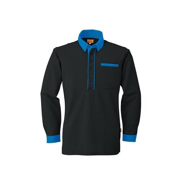 4930269017449 SMART WORK WEAR SW525 メンズ／レデイース長袖ポロシヤツ 色：ブラツクXインペリアルブルー サイズ：M
