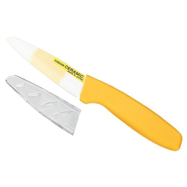 4537656008488 【30個入】抗菌カラーセラミックフルーツナイフ 90mmイエロー縞・イエローハンドル・サヤ付き KCS−9YY【キャンセル
