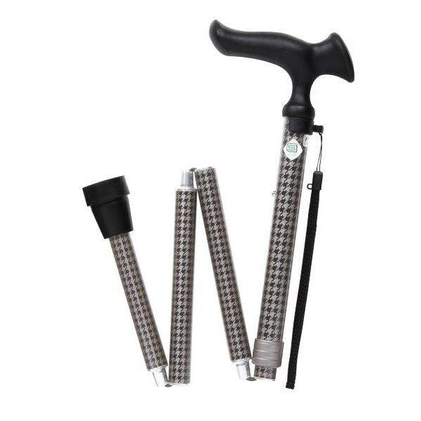 4977626735035 【5個入】かるがもオム 折畳M 千鳥格子【キャンセル不可】 フジホーム ステッキ 折りたたみ 大きめグリップ