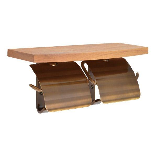 ゴーリキアイランド 640481 真鍮製ペーパーホルダー ウッドシェルフ付 ダブル アンティークブラス 真鍮 紙巻き器 アンティーク レトロ 北欧の通販は