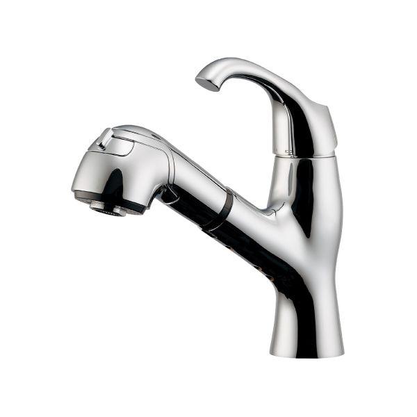 カクダイ 184-024K シングルレバー引出し混合栓 184024K ブレードホース 逆止なし 水栓金具 1ホール 寒冷地 洗面