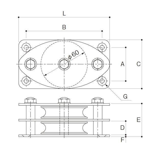 アイオウル K60-12B 固定ブロック ヨコ型2車60mm 枠／車材：ステンレス 使用軸受ベアリング SS＃608ZZ K6012B_1