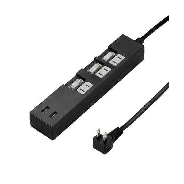 【個数：1個】Y02KS532BK2UX5 直送 代引不可 5個セット YAZAWA 個別スイッチ付3AC2USB3．4A2mブラック