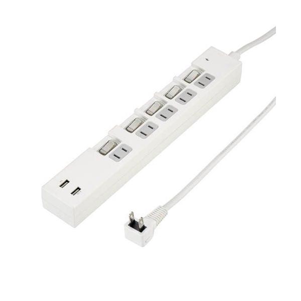 【個数：1個】Y02KS752WH2UX5 直送 代引不可 5個セット YAZAWA 個別スイッチ付5AC2USB3．4A2mホワイト