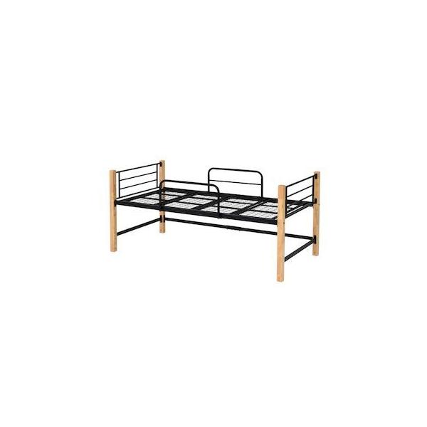 JKプラン IRI-1041-BKNA 直送 代引不可 シングル ベッド 天然木 アイアン パイプ フレーム 高さ 96cm 幅 209cm 高め ハ