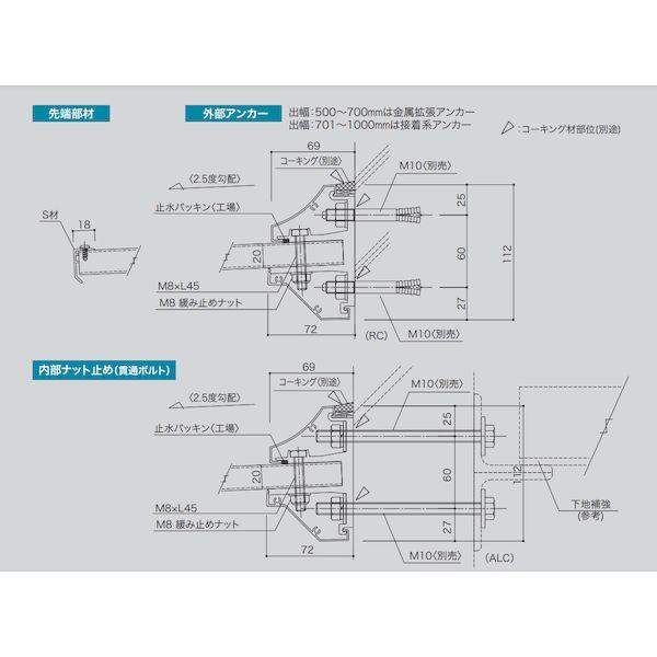 【個人宅配送不可】アルフィン AD3S-D600×L1800シルバｰ 直送 アルミ庇 ひさし AD3S 出幅600mm ひさし全長1800mm 付属部品なし 薄型軽量ひさし AD3SD60_1