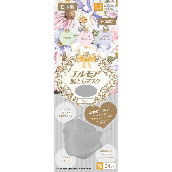 【同梱不可】【お一人さま1点限り】エルモア 4971633910287 肌ともマスクFlower グレー 24枚入x12パック