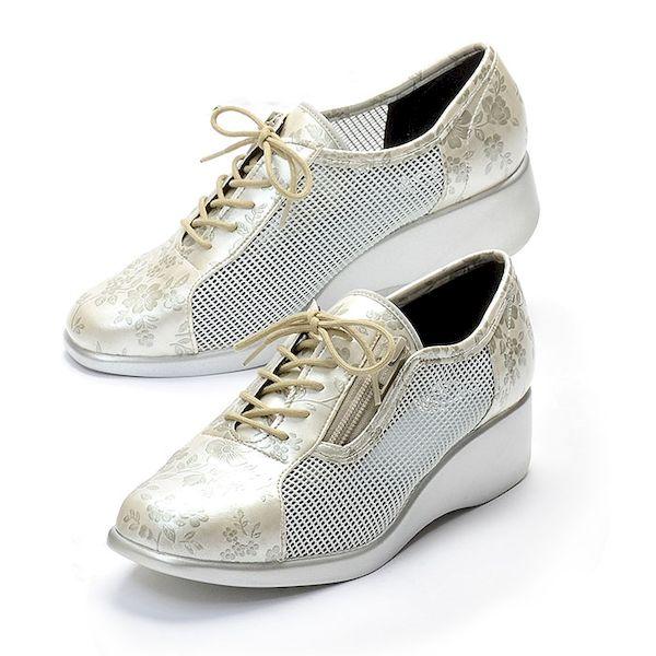 K14062-3 サイドメッシュの花柄シューズ シルバー 23．5cm K140623 5,224円
