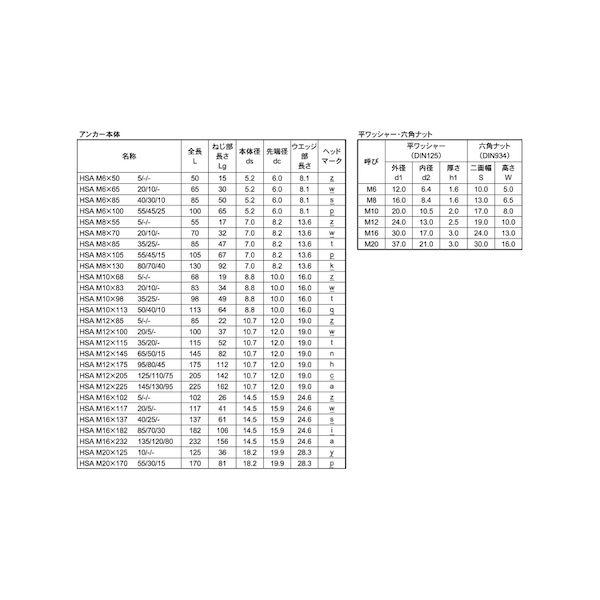【個人宅配送不可】【個数：40個】ＳＵＮＣＯ 4547733166734 【40個入】 直送 代引不可 SUS316 HSAアンカー HSA−R M10X113_2