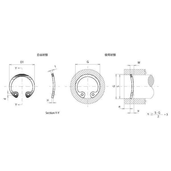 【個人宅配送不可】【個数：1000個】ＳＵＮＣＯ 4548833133152 【1000個入】 直送 代引不可 湾曲 C形止め輪 穴用 磐田電工規格 IWT BO−22_1