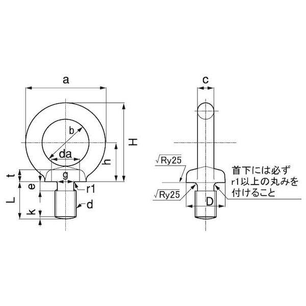 【個人宅配送不可】【個数：100個】ＳＵＮＣＯ 4550418007475 【100個入】 直送 代引不可 三価ホワイト アイボルト 浪速鉄工製 M6 L＝12．5_1