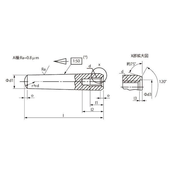 【個人宅配送不可】ＳＵＮＣＯ 4942131436012 【100個入】 直送 代引不可 S45C調質 内ネジ付きテーパーピン 姫野精工所製 10 X 35 M6_1