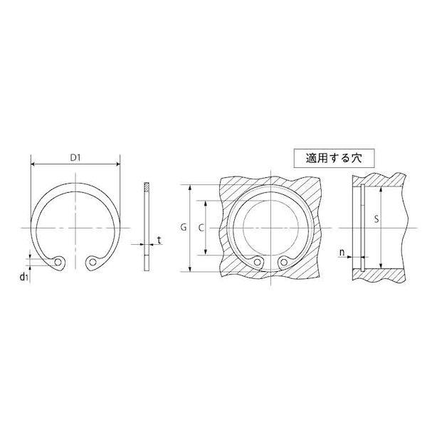 【個人宅配送不可】【個数：20個】ＳＵＮＣＯ 4942131660790 【20個入】 直送 代引不可 C型止め輪 穴用 磐田電工製JIS規格 JIS O−120_1