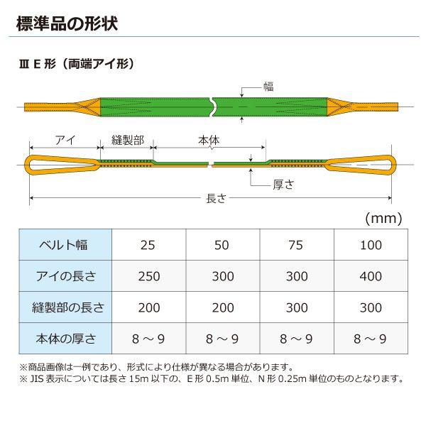 シライ N3E-50X2.5 直送 代引不可 ナイロンスリング N3E 両端アイ形 1．6ton 幅50mm 長さ2．5m N3E50X2.5