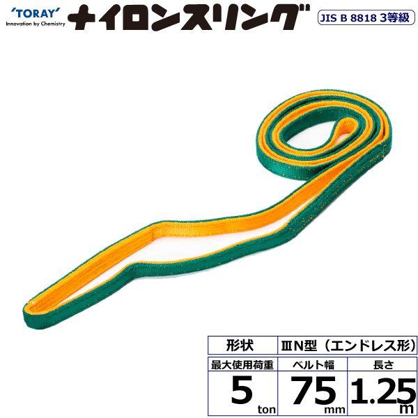 シライ N3N-75X1.25 直送 代引不可 ナイロンスリング N3N エンドレス形 5ton 幅75mm 長さ1．25m N3N75X1.25