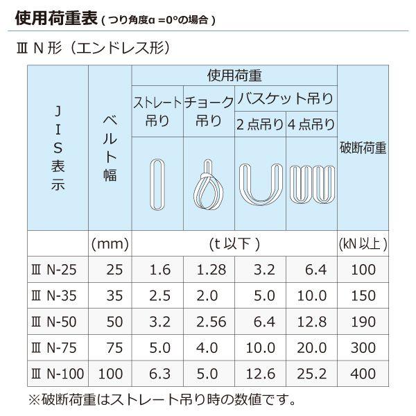 シライ PET3N-100X1.25 直送 代引不可 ポリエステルスリング PET3N エンドレス形 6．3ton 幅100mm 長さ1．25m PET3N100X1.25_2