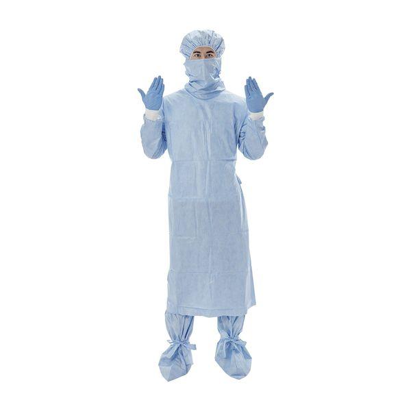 【個数：1個】4562117784458 直送 代引不可 アイテックス マスク付きケミカルバリアガウン3L MCBG−3L ライトブルー 50入